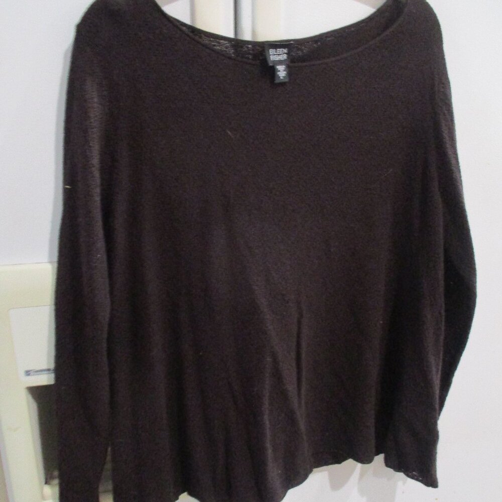 Eileen Fisher Dark Brown Long-Sleeve Tunic Top